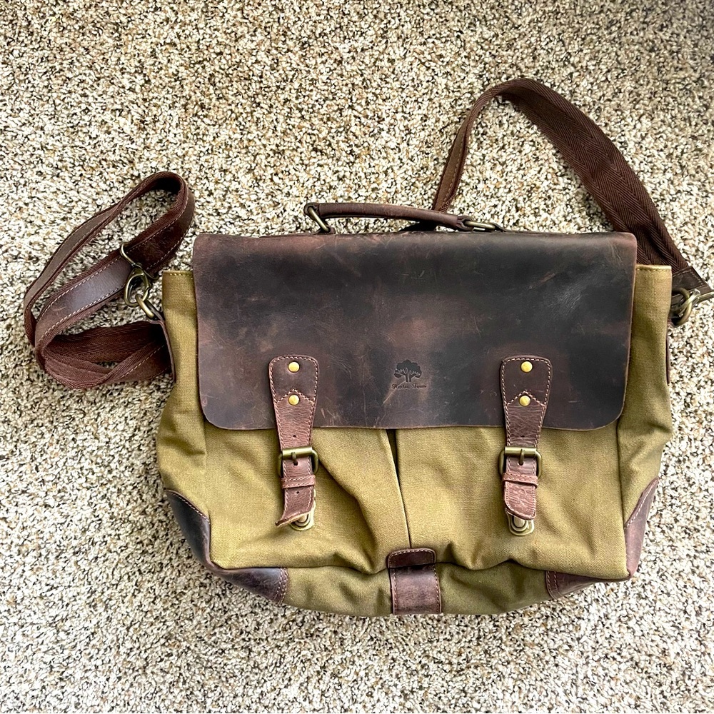 Rustic Town Leather Canvas Messenger Bag